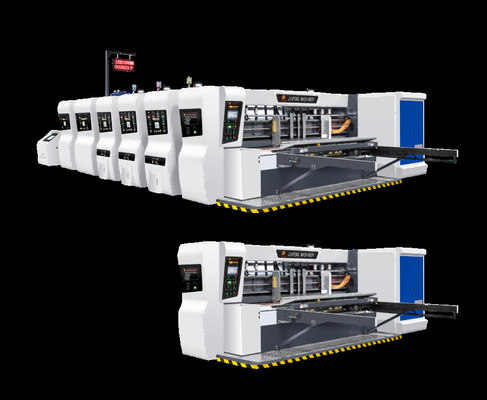Struttura di alimentazione libera da pressione multi servo Lead Edge Vacuum Transfer 4 Color Printer+Slotter+Die Cutter+Vibrator+Stacker